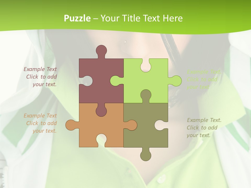 A Woman In A Green Shirt With A Hoodie Over Her Head PowerPoint Template