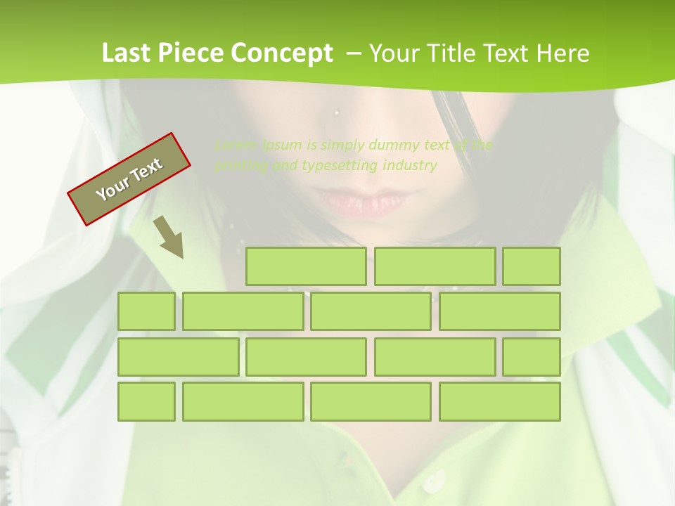 A Woman In A Green Shirt With A Hoodie Over Her Head PowerPoint Template