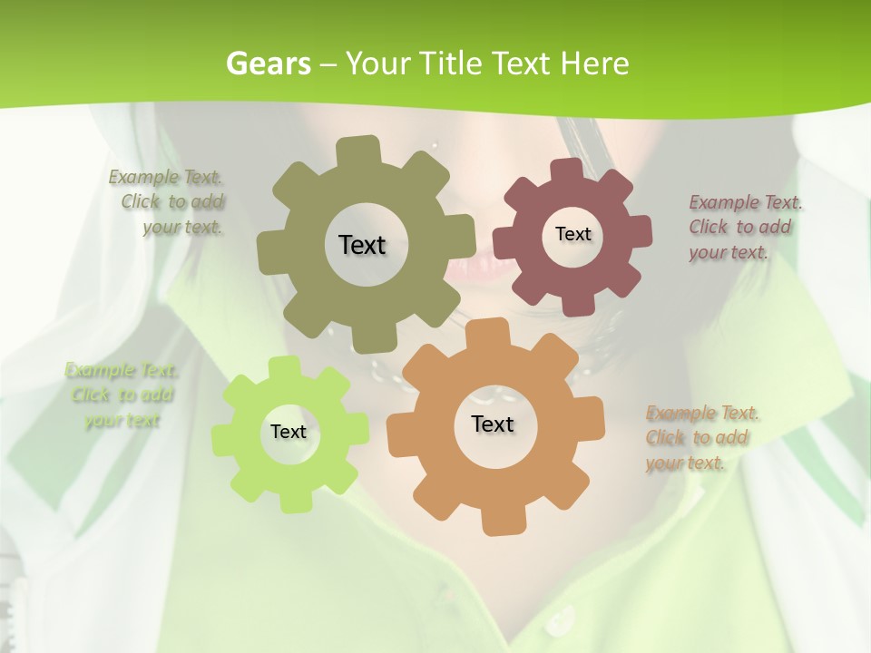 A Woman In A Green Shirt With A Hoodie Over Her Head PowerPoint Template