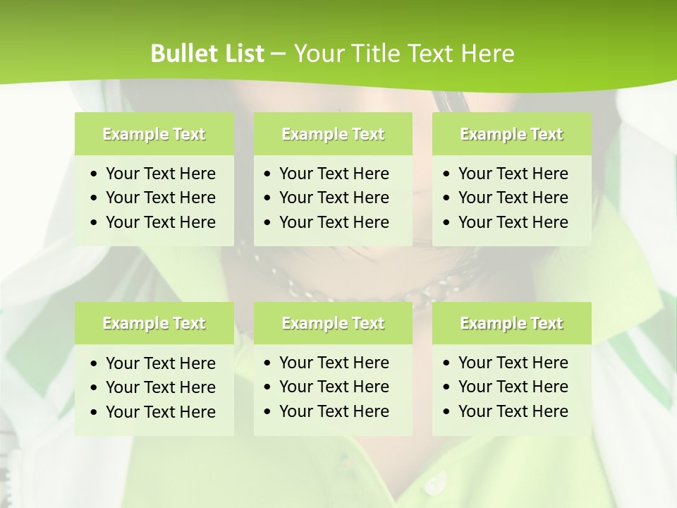 A Woman In A Green Shirt With A Hoodie Over Her Head PowerPoint Template