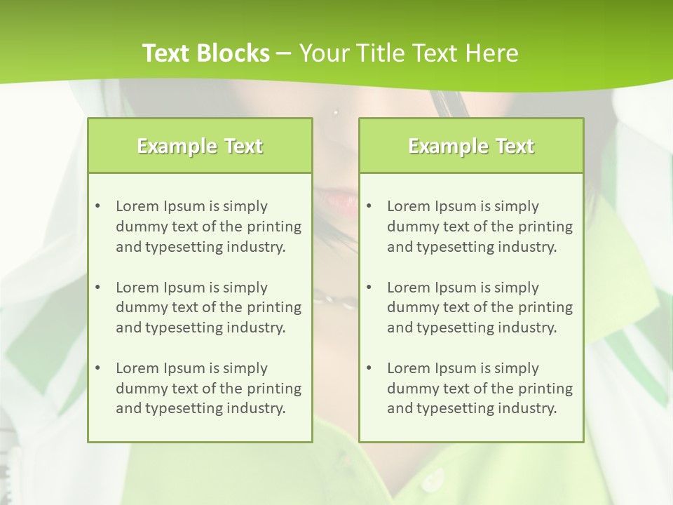 A Woman In A Green Shirt With A Hoodie Over Her Head PowerPoint Template