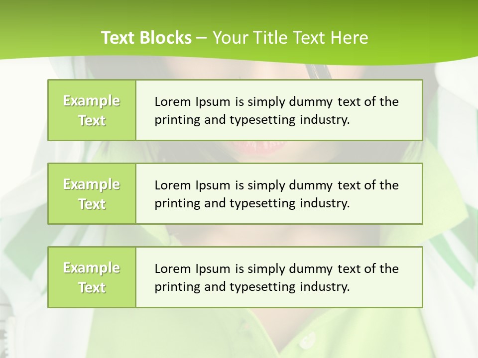 A Woman In A Green Shirt With A Hoodie Over Her Head PowerPoint Template