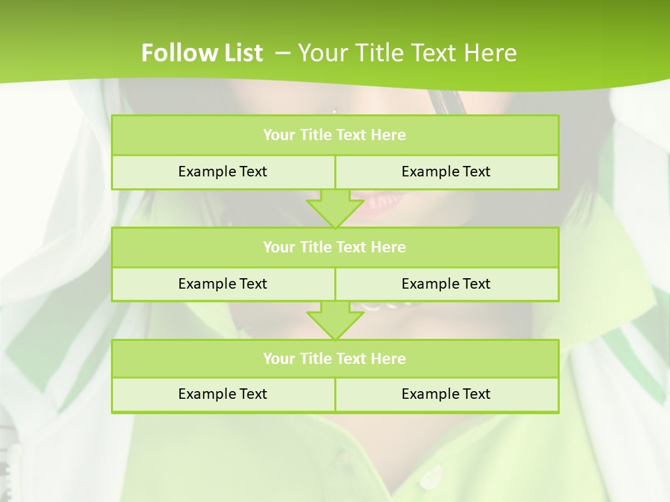 A Woman In A Green Shirt With A Hoodie Over Her Head PowerPoint Template
