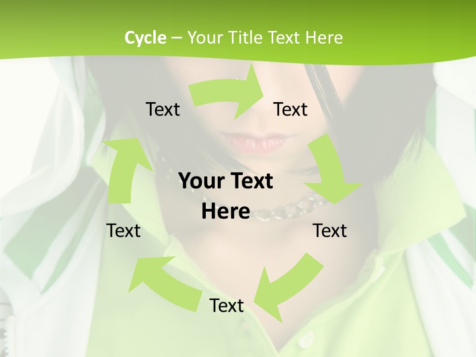 A Woman In A Green Shirt With A Hoodie Over Her Head PowerPoint Template