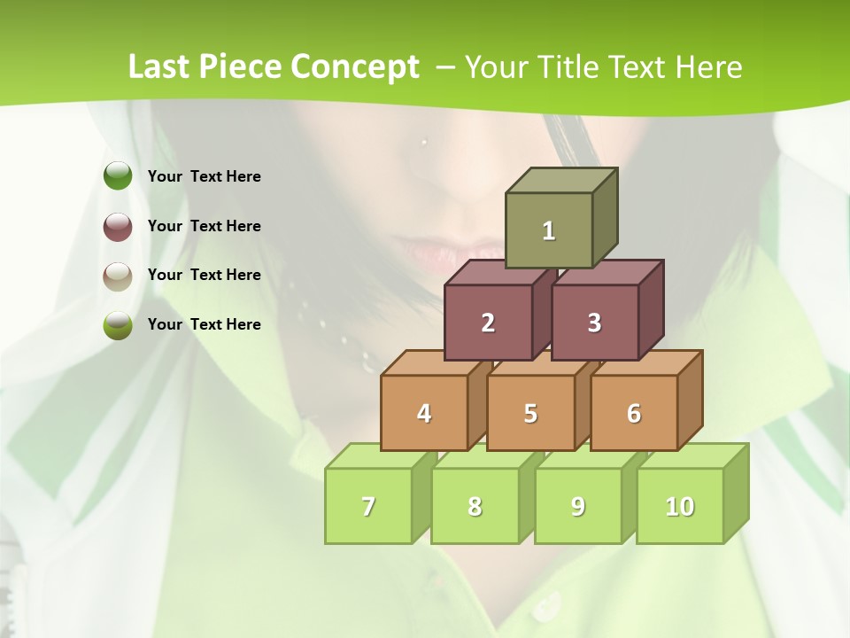 A Woman In A Green Shirt With A Hoodie Over Her Head PowerPoint Template