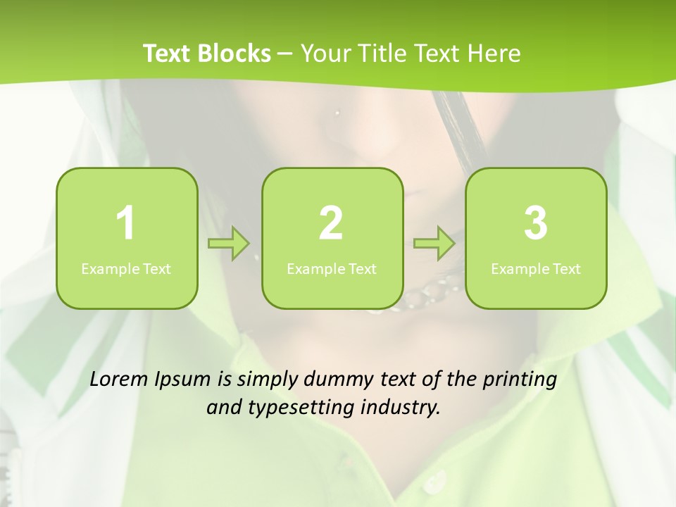 A Woman In A Green Shirt With A Hoodie Over Her Head PowerPoint Template