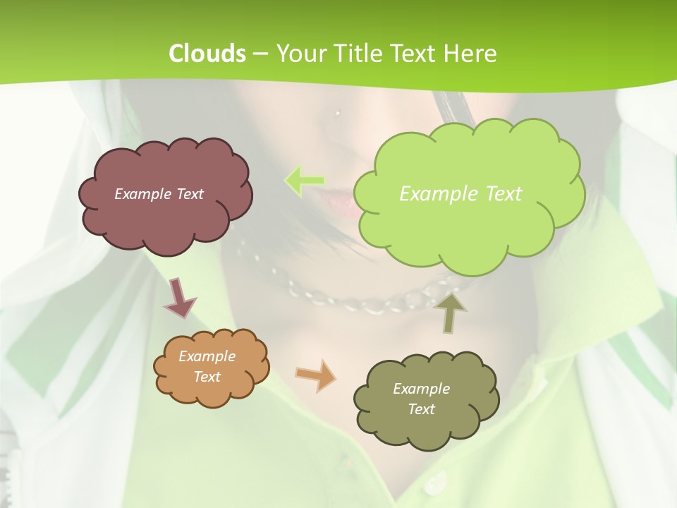 A Woman In A Green Shirt With A Hoodie Over Her Head PowerPoint Template
