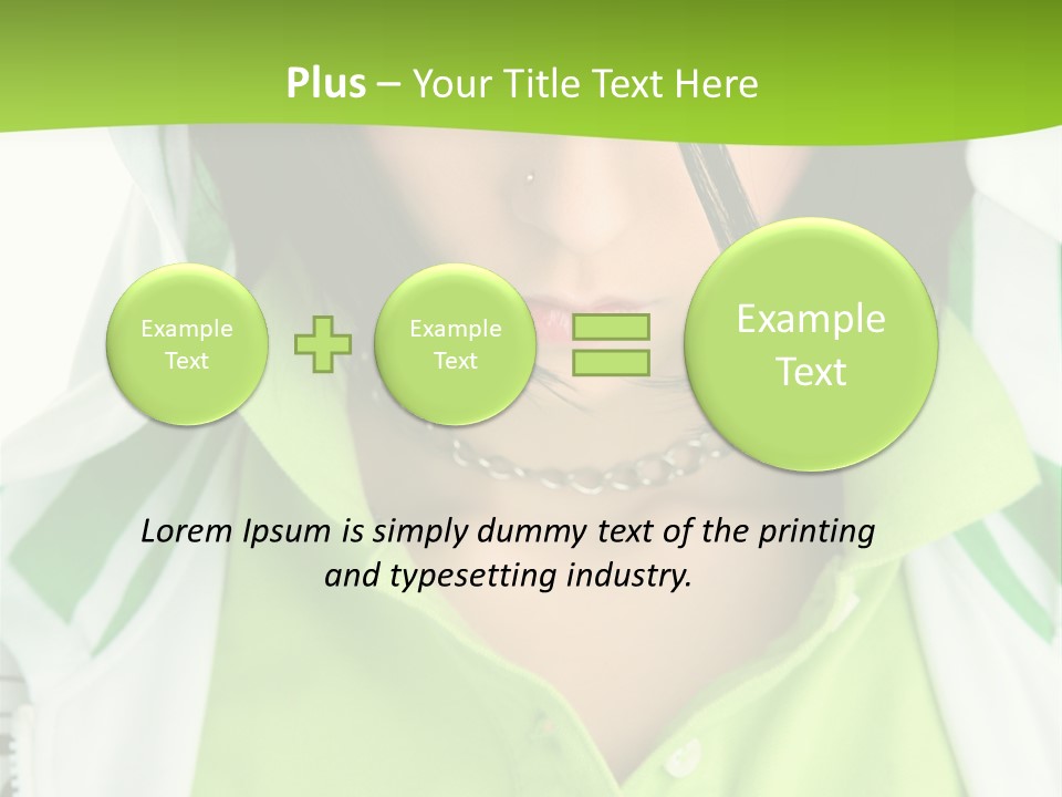 A Woman In A Green Shirt With A Hoodie Over Her Head PowerPoint Template