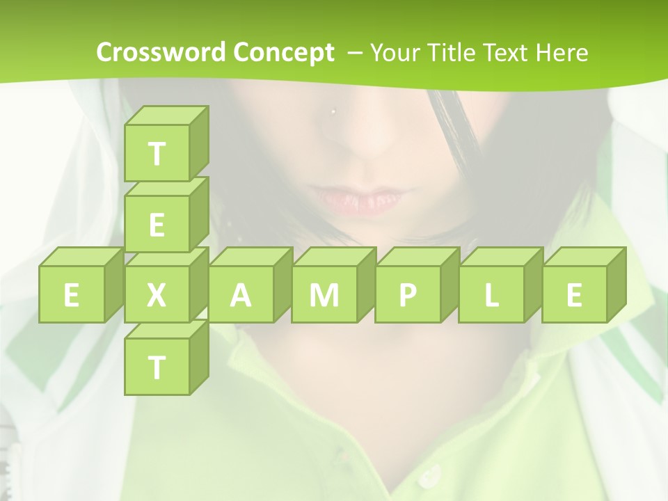 A Woman In A Green Shirt With A Hoodie Over Her Head PowerPoint Template