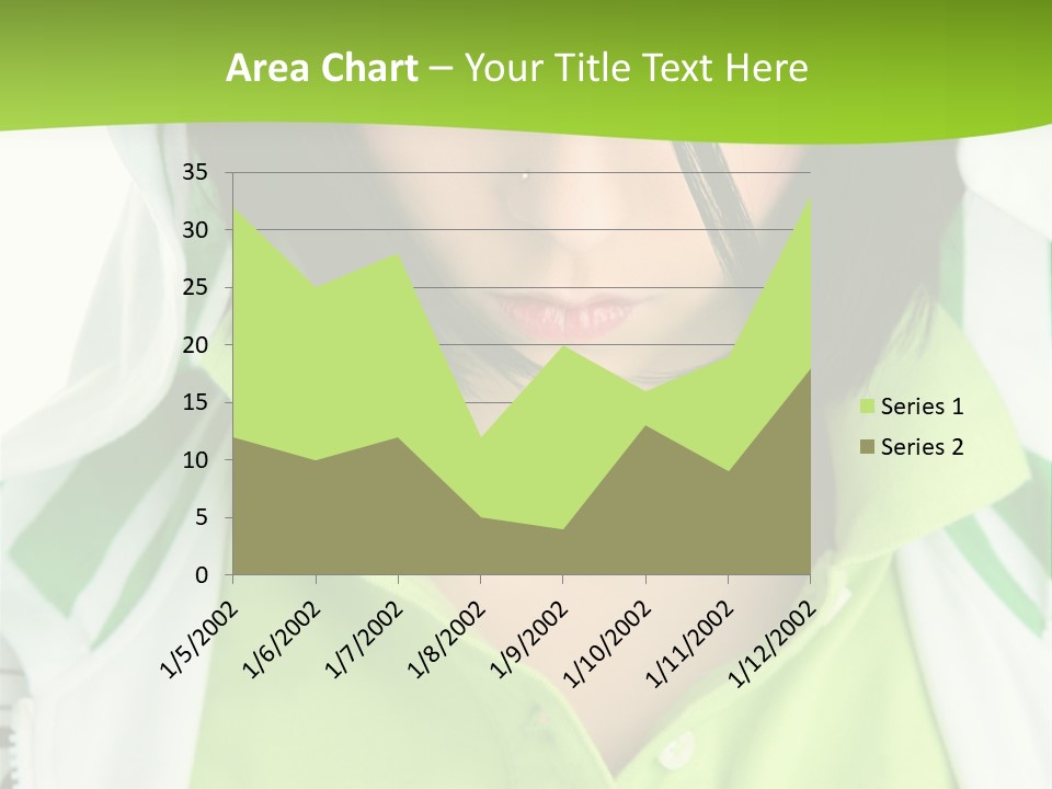 A Woman In A Green Shirt With A Hoodie Over Her Head PowerPoint Template