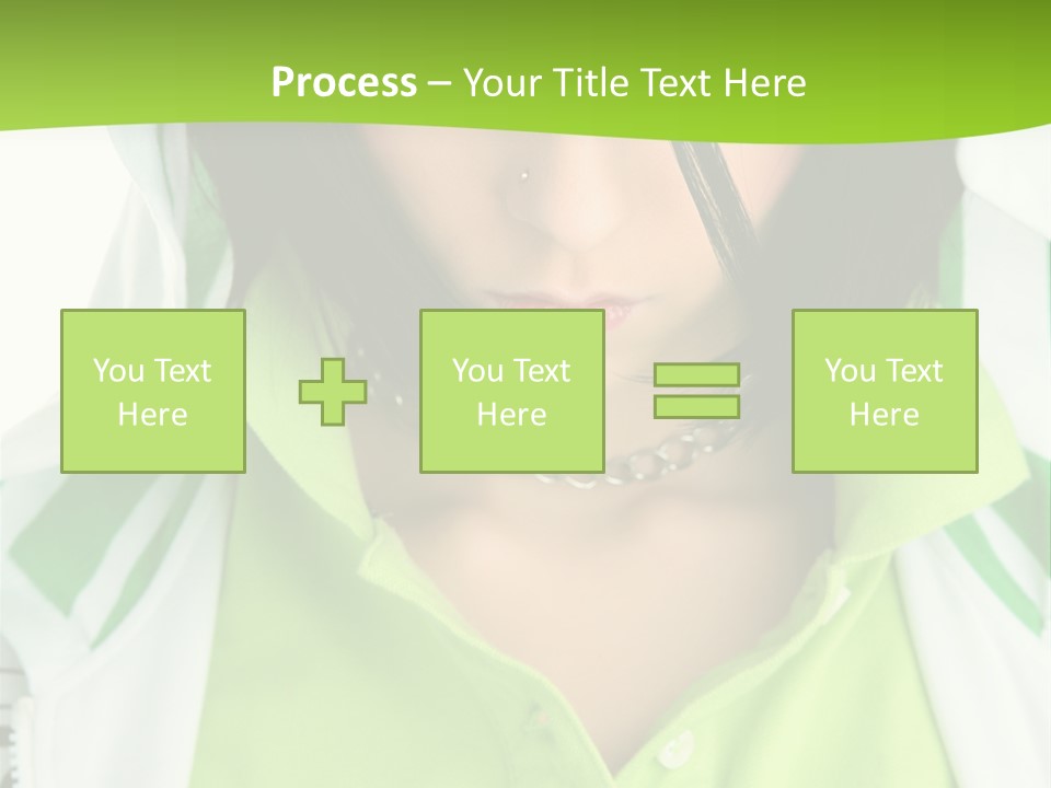 A Woman In A Green Shirt With A Hoodie Over Her Head PowerPoint Template