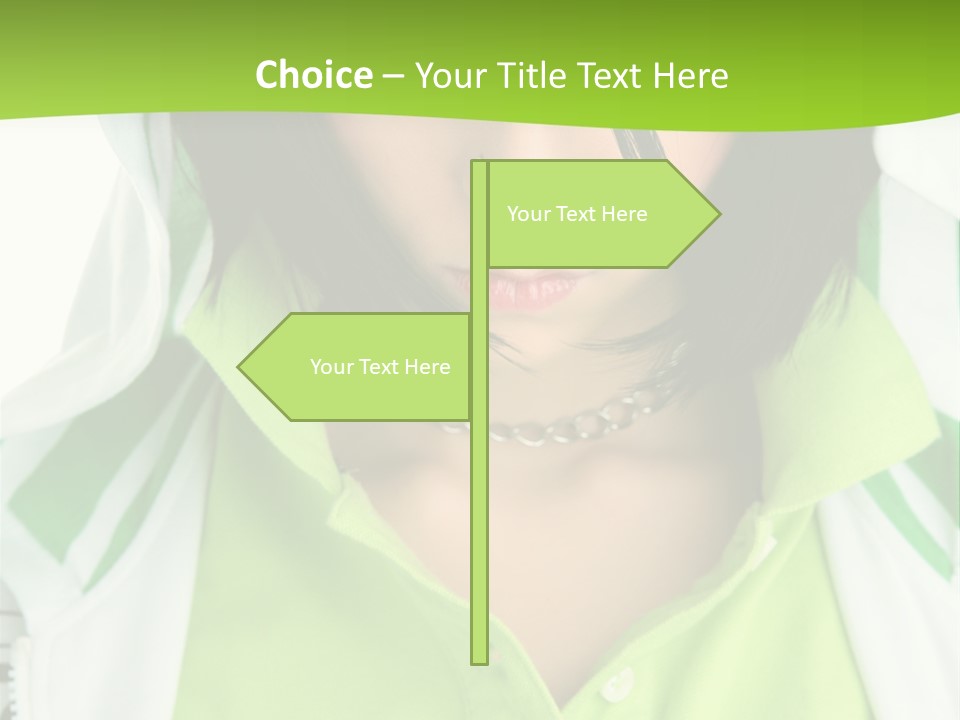 A Woman In A Green Shirt With A Hoodie Over Her Head PowerPoint Template