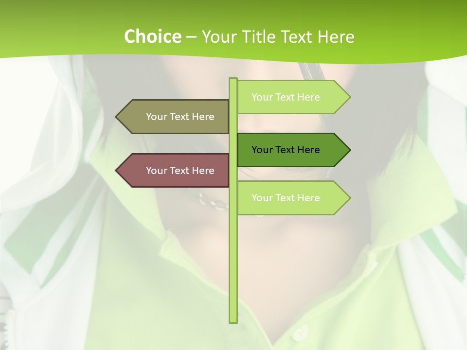 A Woman In A Green Shirt With A Hoodie Over Her Head PowerPoint Template