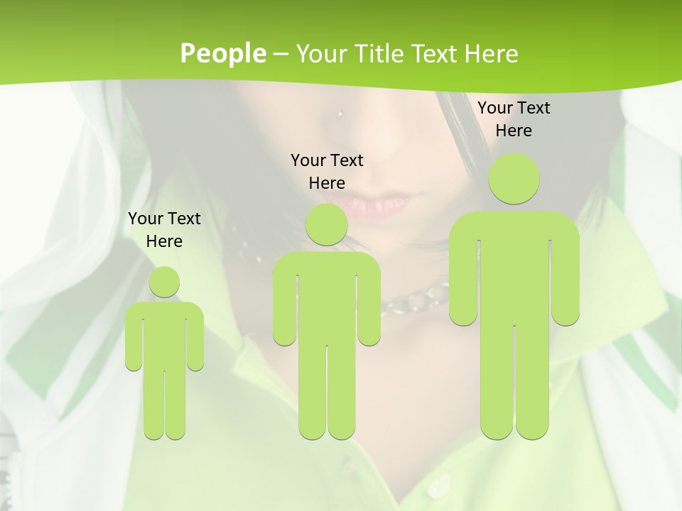 A Woman In A Green Shirt With A Hoodie Over Her Head PowerPoint Template