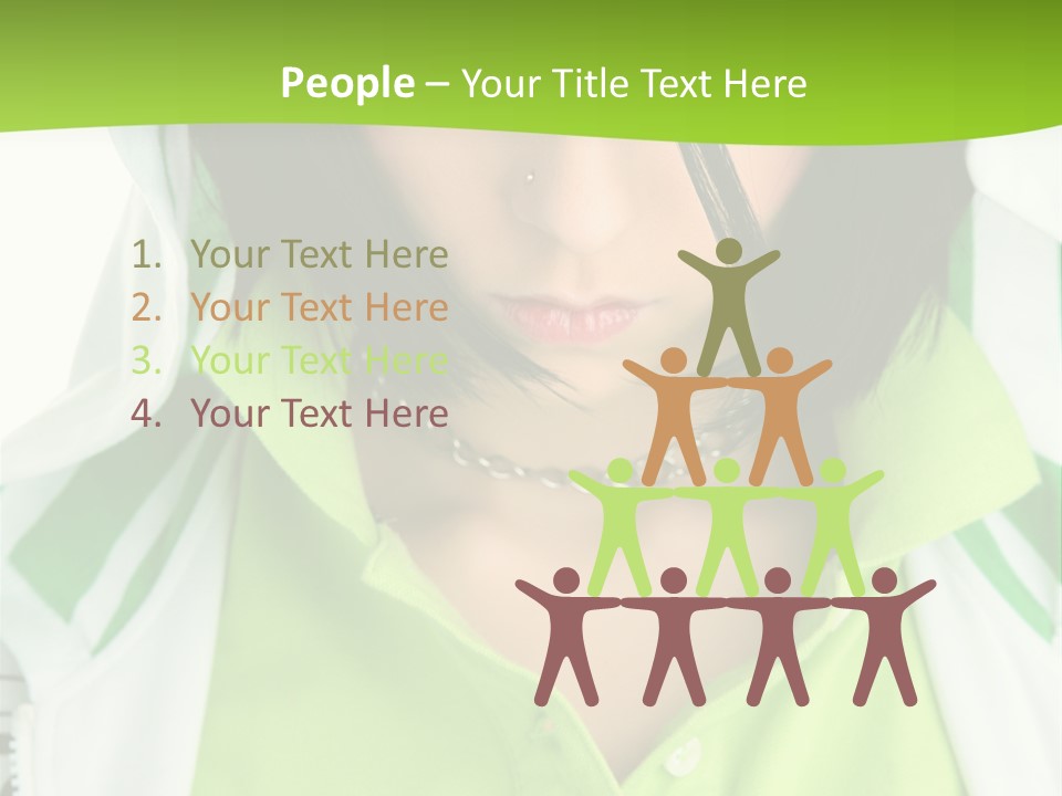 A Woman In A Green Shirt With A Hoodie Over Her Head PowerPoint Template