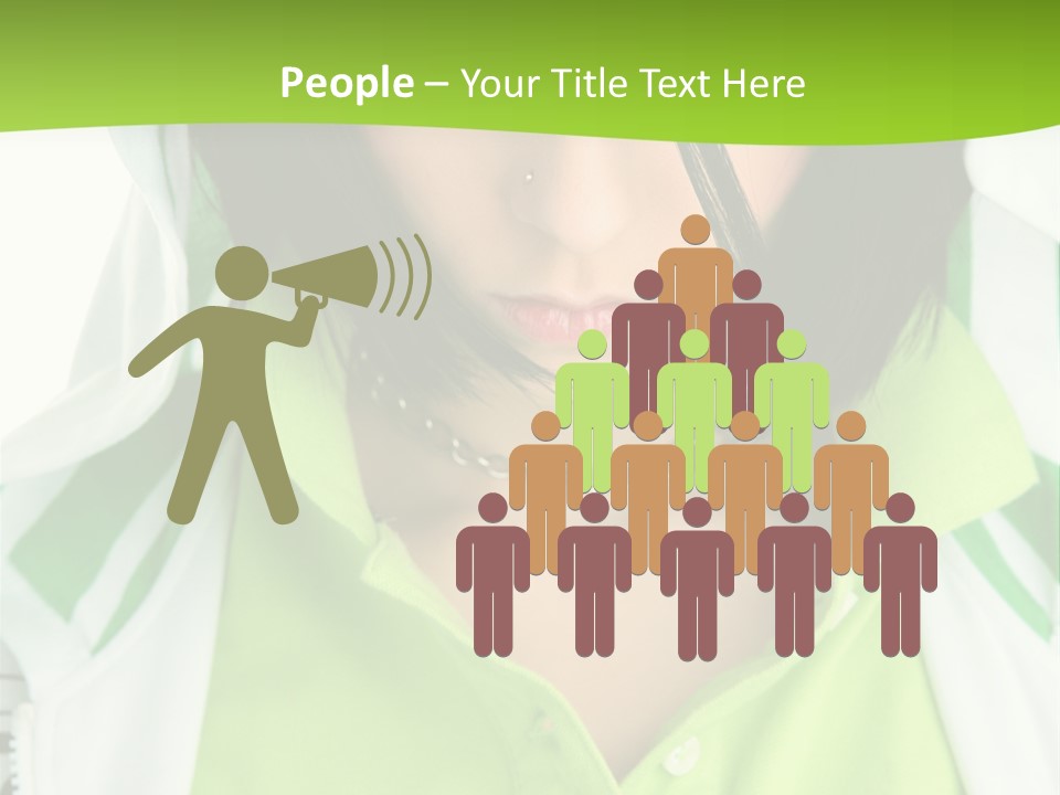 A Woman In A Green Shirt With A Hoodie Over Her Head PowerPoint Template