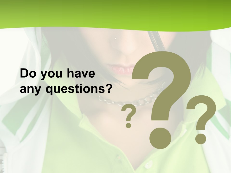 A Woman In A Green Shirt With A Hoodie Over Her Head PowerPoint Template