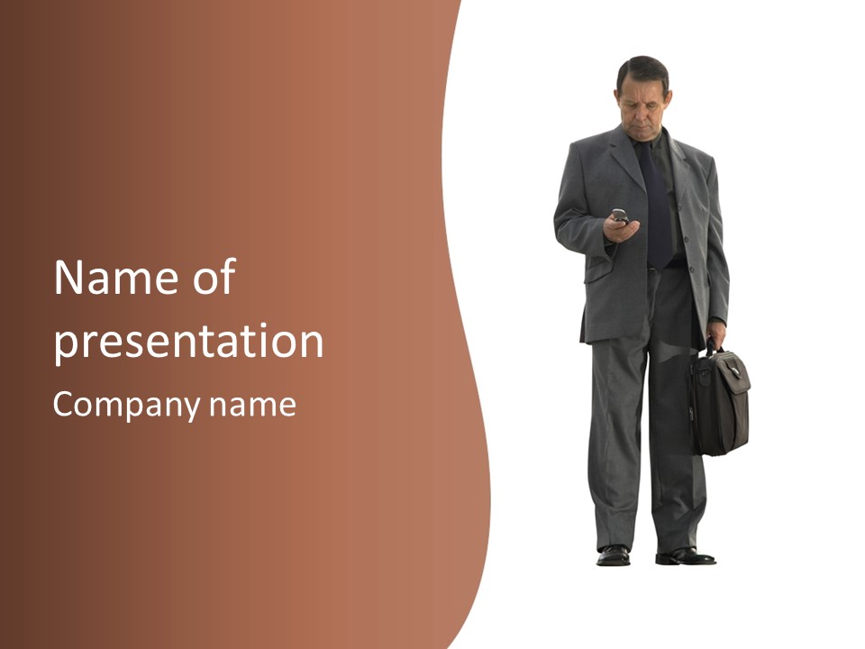 A Man In A Suit Is Holding A Briefcase PowerPoint Template