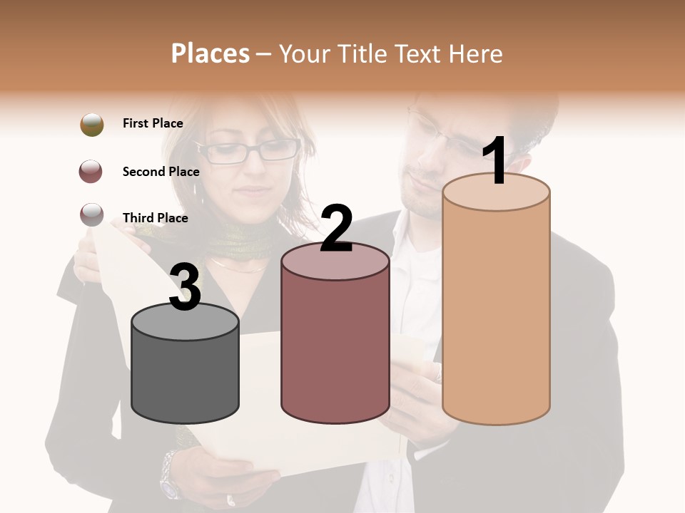 A Man And Woman Looking At A Piece Of Paper PowerPoint Template