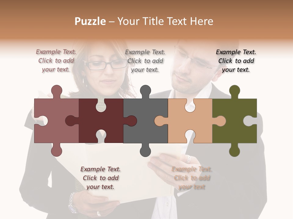 A Man And Woman Looking At A Piece Of Paper PowerPoint Template