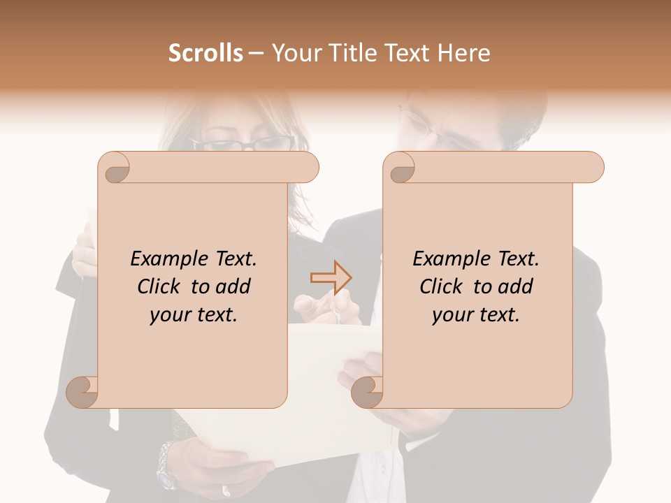 A Man And Woman Looking At A Piece Of Paper PowerPoint Template