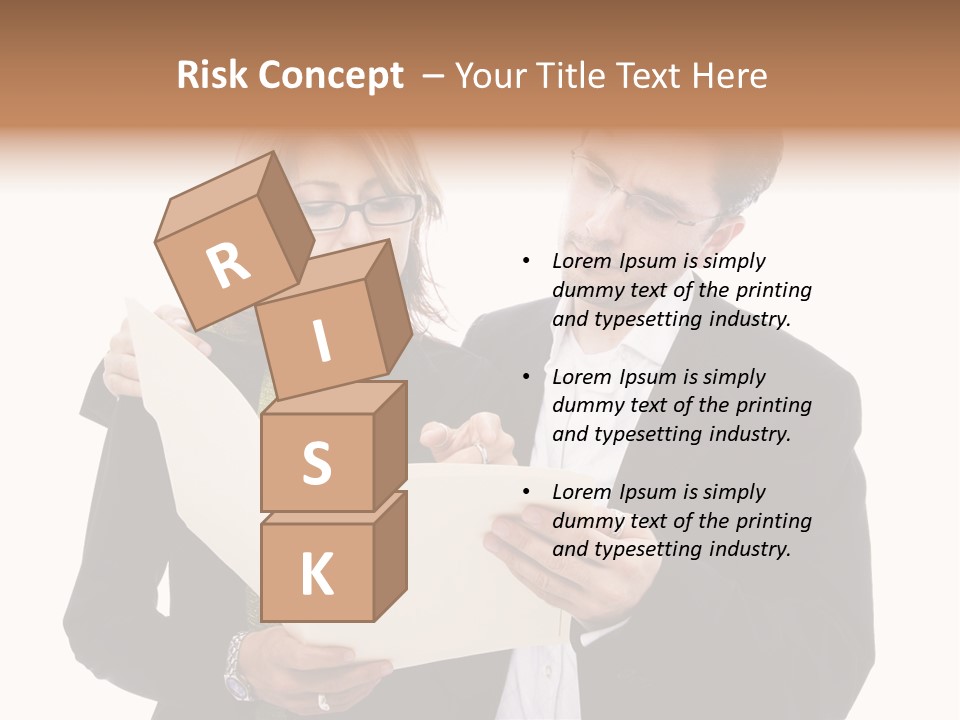 A Man And Woman Looking At A Piece Of Paper PowerPoint Template