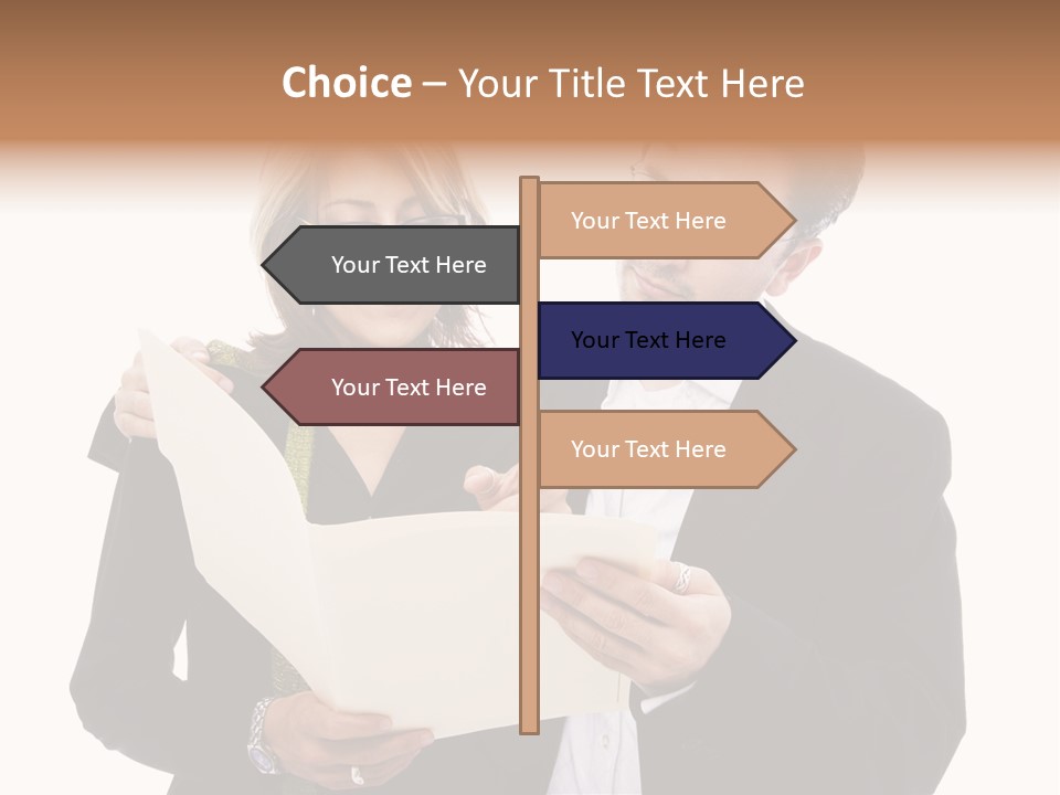 A Man And Woman Looking At A Piece Of Paper PowerPoint Template