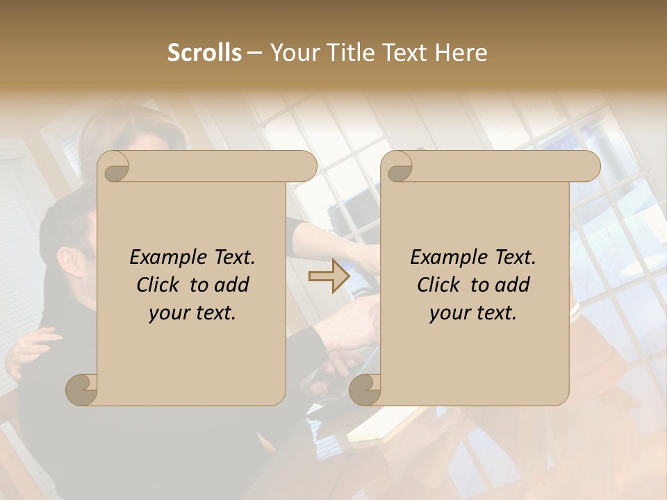 A Man And Woman Sitting At A Table With A Laptop PowerPoint Template