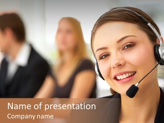 A Woman With A Headset Is Smiling For The Camera PowerPoint Template