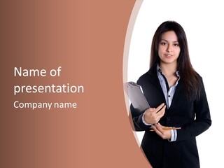 A Woman In A Business Suit Holding A Folder PowerPoint Template