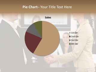 A Man And Woman Shaking Hands In Front Of A Group Of People PowerPoint Template