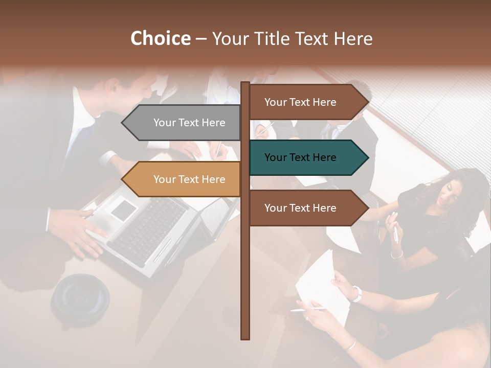 A Group Of People Sitting Around A Conference Table PowerPoint Template