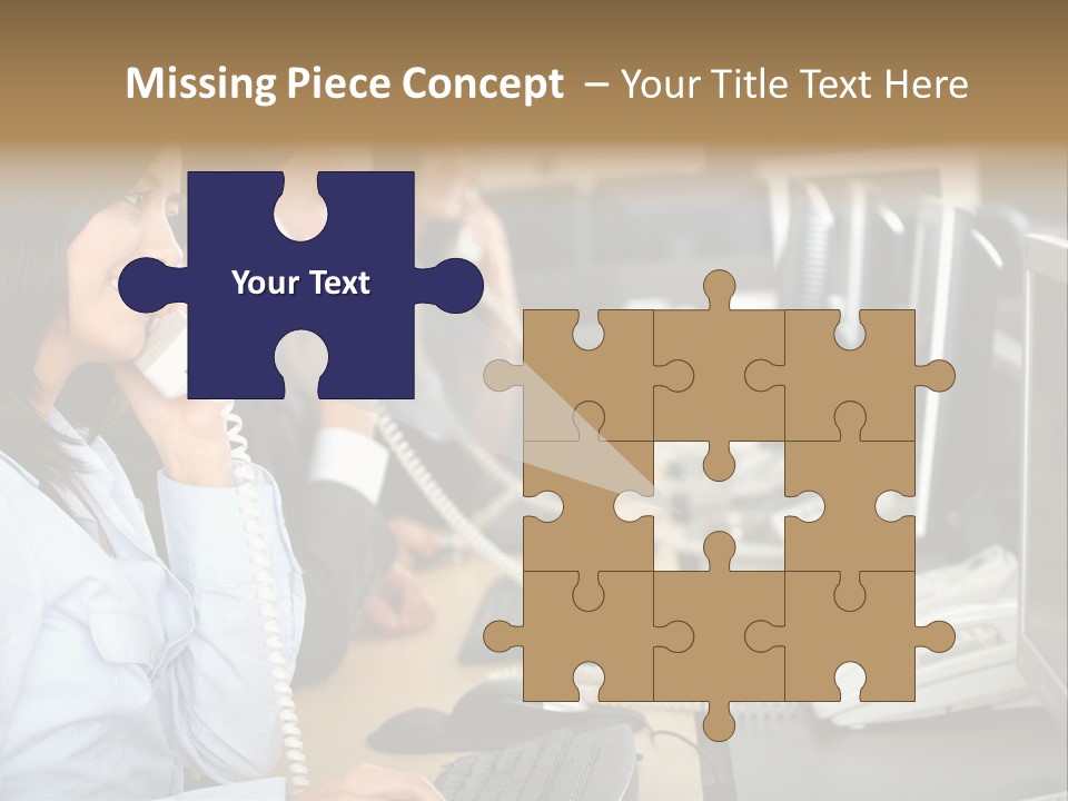 A Group Of People Sitting At A Desk Talking On Telephones PowerPoint Template