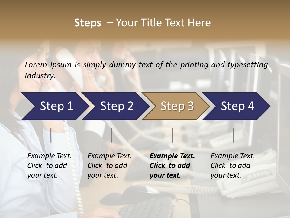 A Group Of People Sitting At A Desk Talking On Telephones PowerPoint Template
