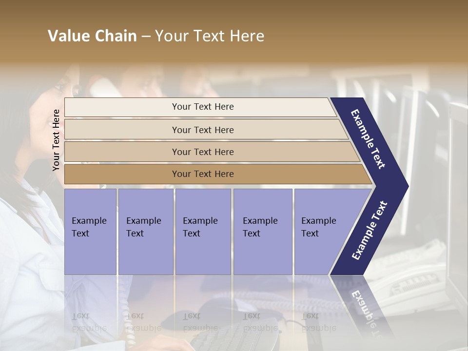 A Group Of People Sitting At A Desk Talking On Telephones PowerPoint Template