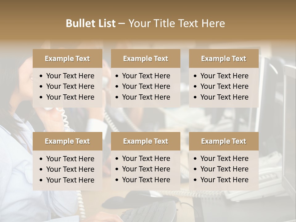 A Group Of People Sitting At A Desk Talking On Telephones PowerPoint Template