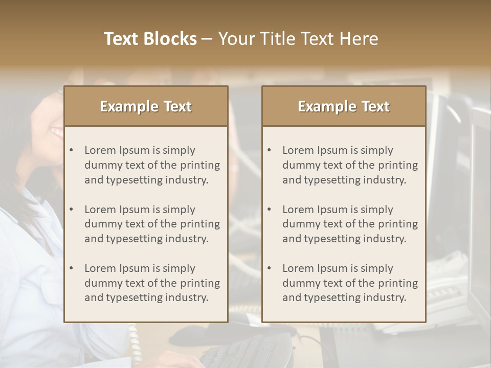 A Group Of People Sitting At A Desk Talking On Telephones PowerPoint Template