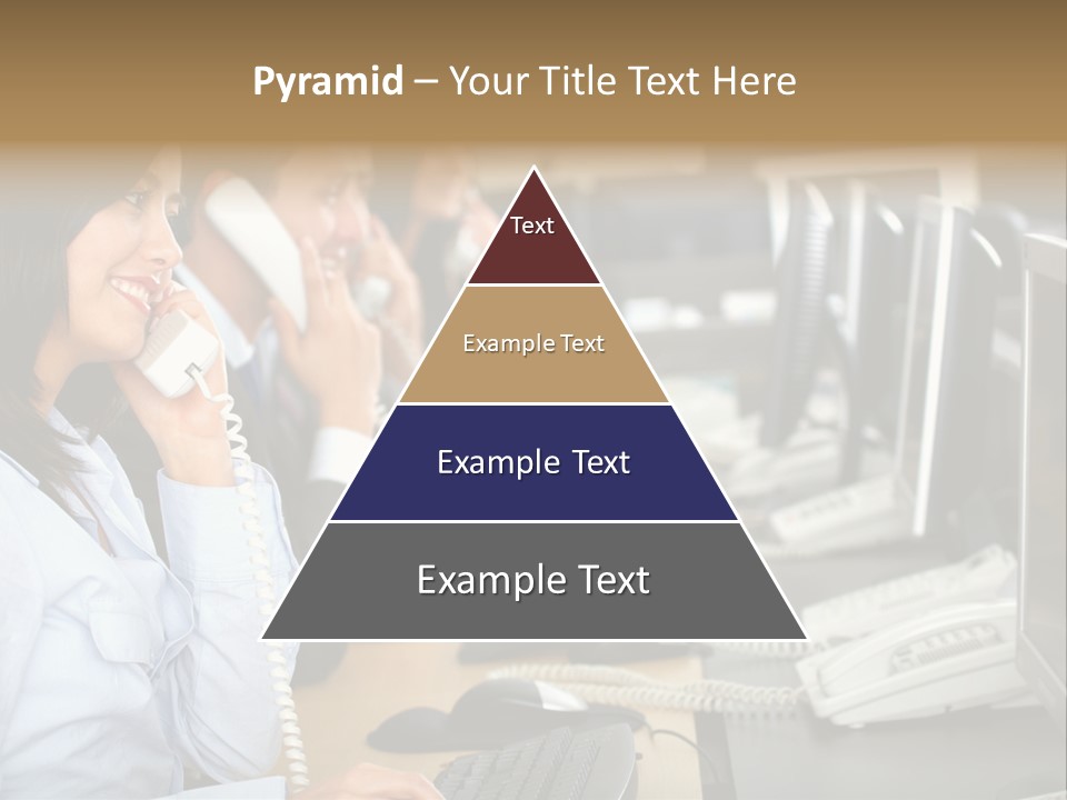 A Group Of People Sitting At A Desk Talking On Telephones PowerPoint Template