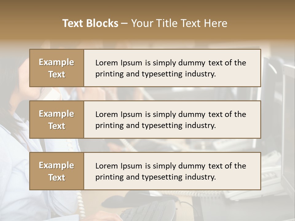 A Group Of People Sitting At A Desk Talking On Telephones PowerPoint Template