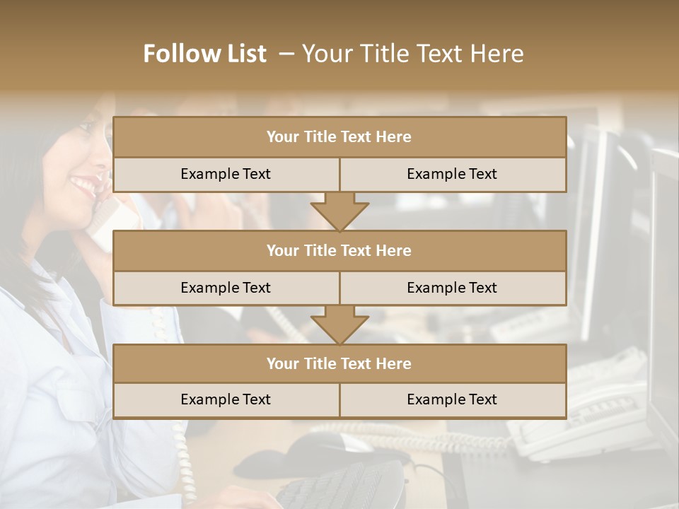 A Group Of People Sitting At A Desk Talking On Telephones PowerPoint Template