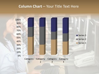 A Group Of People Sitting At A Desk Talking On Telephones PowerPoint Template