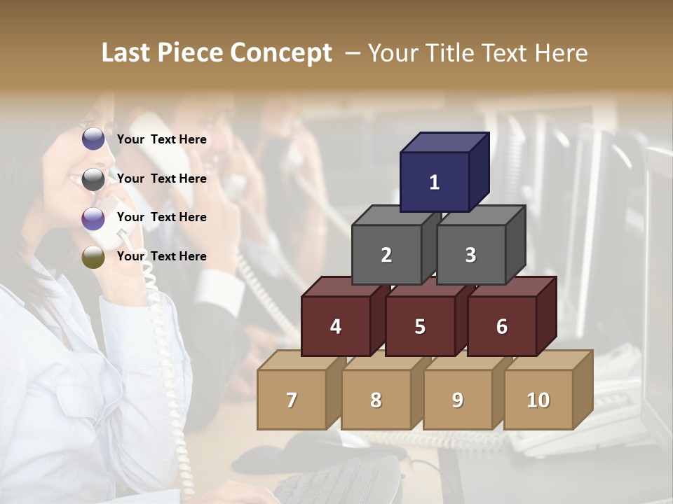 A Group Of People Sitting At A Desk Talking On Telephones PowerPoint Template