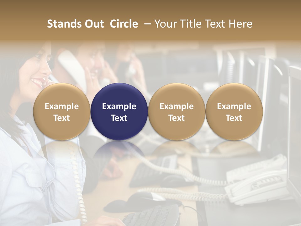 A Group Of People Sitting At A Desk Talking On Telephones PowerPoint Template
