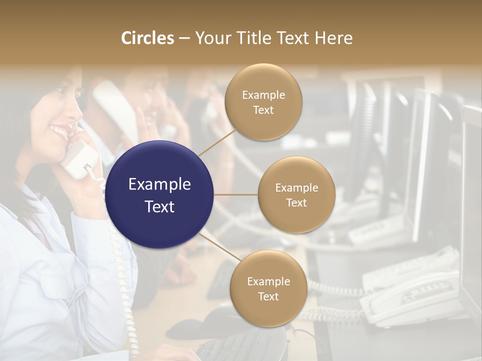 A Group Of People Sitting At A Desk Talking On Telephones PowerPoint Template