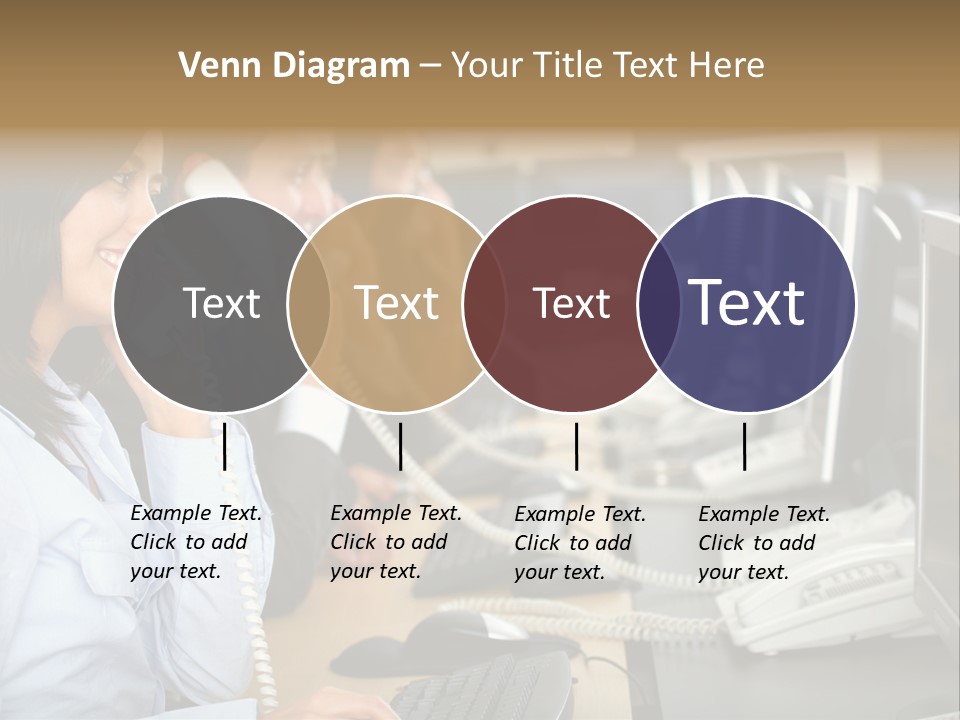 A Group Of People Sitting At A Desk Talking On Telephones PowerPoint Template