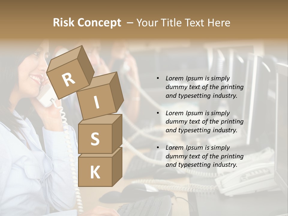 A Group Of People Sitting At A Desk Talking On Telephones PowerPoint Template