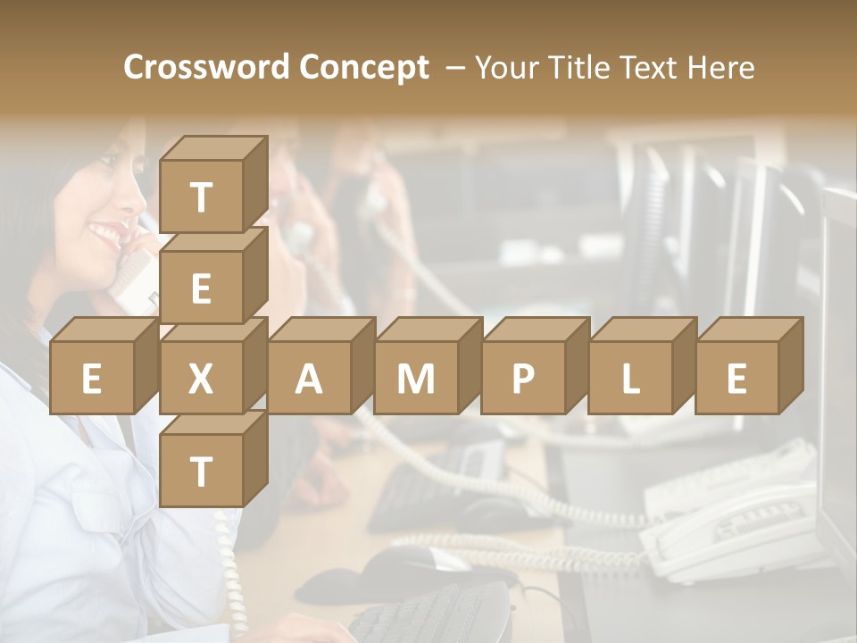 A Group Of People Sitting At A Desk Talking On Telephones PowerPoint Template