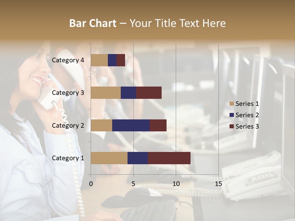 A Group Of People Sitting At A Desk Talking On Telephones PowerPoint Template