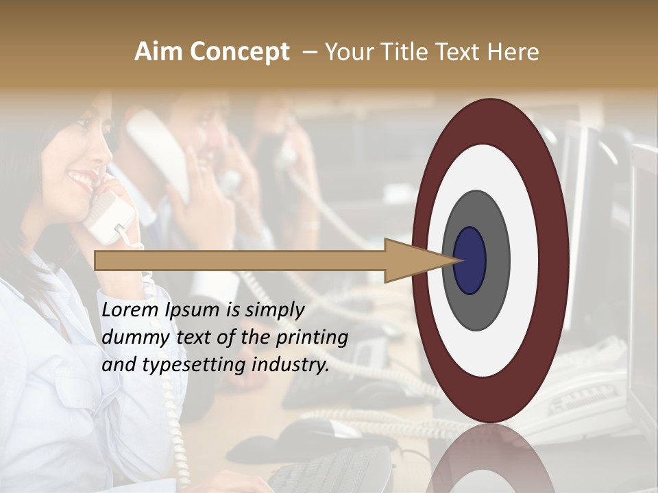 A Group Of People Sitting At A Desk Talking On Telephones PowerPoint Template