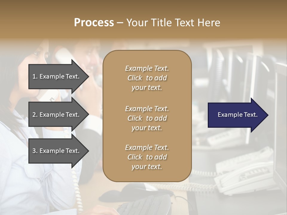 A Group Of People Sitting At A Desk Talking On Telephones PowerPoint Template